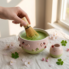 Handmade Ladybug Matcha Bowl Set, Cherry Blossom Ceramic Matcha Tea Set, LA05