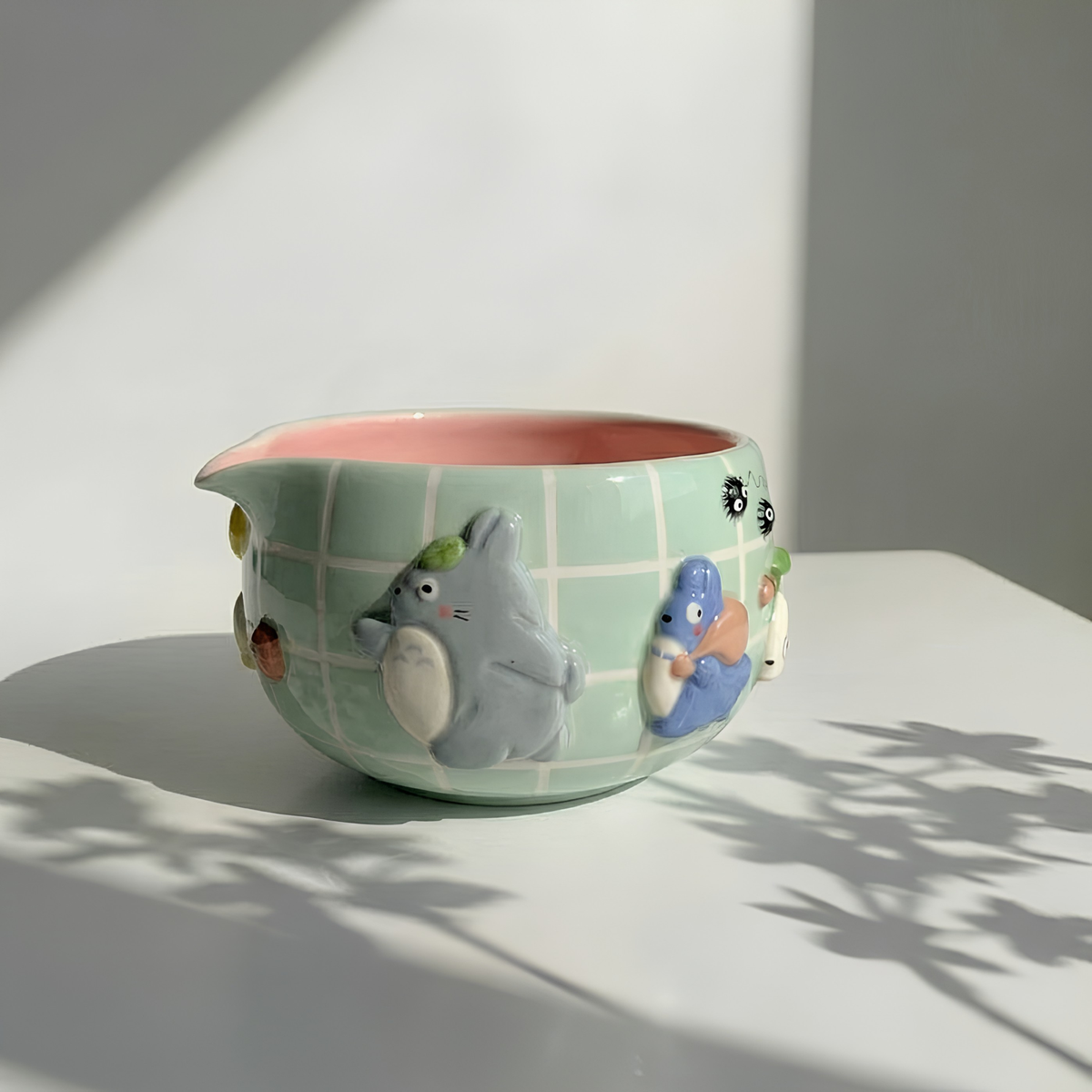 Grid  Mint Green Forest Spirit Matcha Bowl, Handmade Ceramic Matcha Set, Chawan with Whisk Holder, Cute Tea Ceremony Gift | LA06
