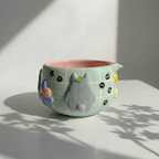 Grid  Mint Green Forest Spirit Matcha Bowl, Handmade Ceramic Matcha Set, Chawan with Whisk Holder, Cute Tea Ceremony Gift | LA06