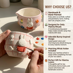 Grid Pink Bunny Matcha Bowl | Handmade Ceramic Chawan | LA024