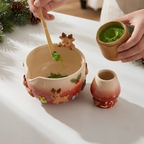 Christmas Reindeer Matcha Bowl Set, Handmade Ceramic Matcha Bowl with Whisk Holder, Cute Holiday Matcha Set, Christmas Gift for Matcha Lover | LA052