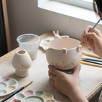 White Bunny Hug 3D Handcrafted Ceramic Matcha Bowl and Floral Whisk Holder Set • HX11