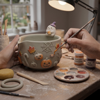 Ombre Halloween Matcha Bowl, Handmade Ceramic Matcha Set, Pumpkin Ghost Chawan with Whisk Holder | LA041