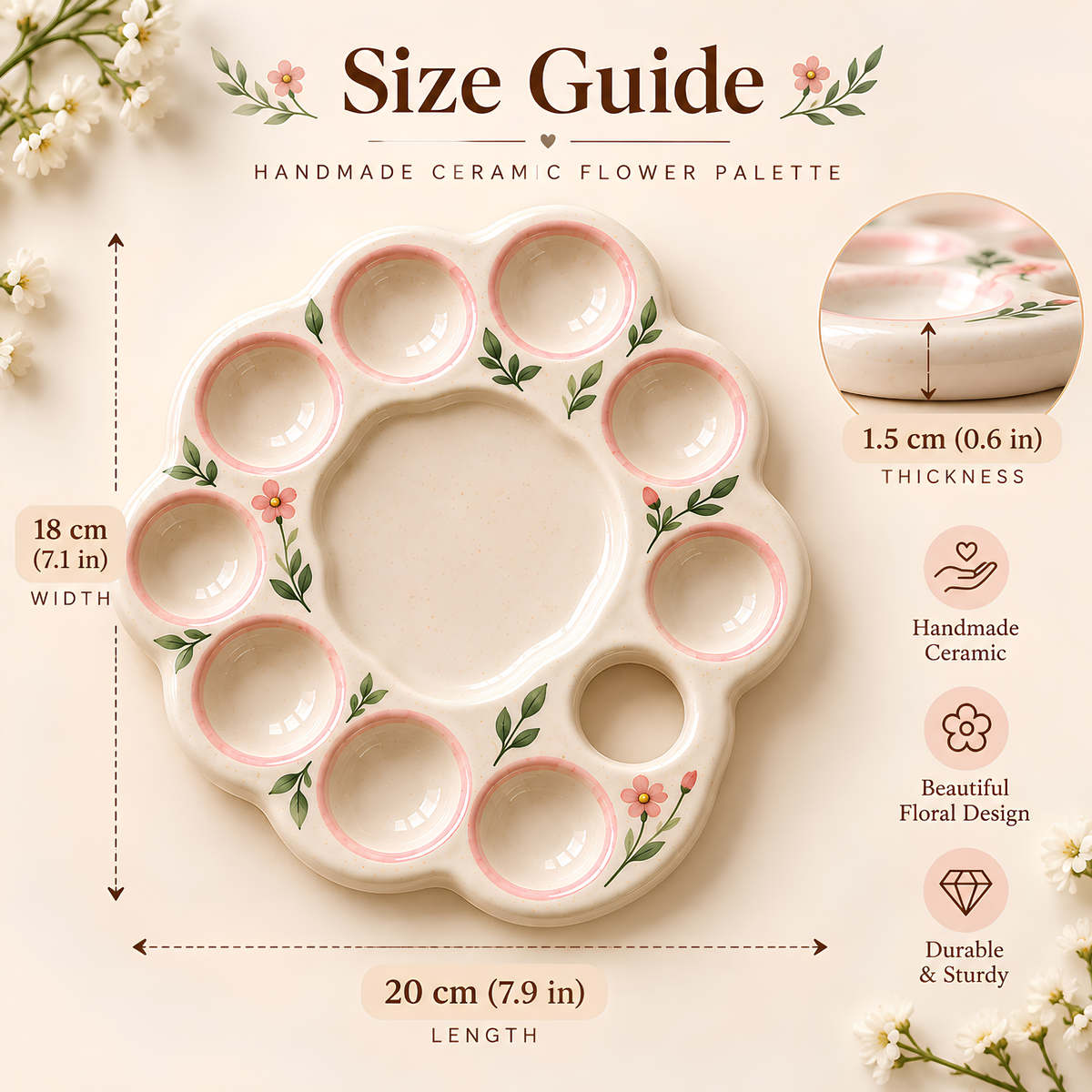 Ceramic Paint Mixing Palette Tray - Handmade Artist Palette with Hand Grip Hole, Pottery Painting Tool, Gift for Artists