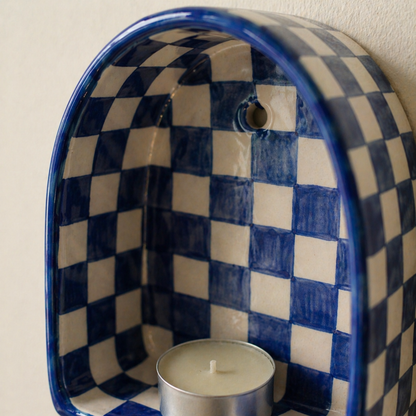 Ceramic Checkerboard Arch Wall Tealight Holder - NN08