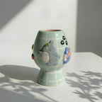 Grid  Mint Green Forest Spirit Matcha Bowl, Handmade Ceramic Matcha Set, Chawan with Whisk Holder, Cute Tea Ceremony Gift | LA06