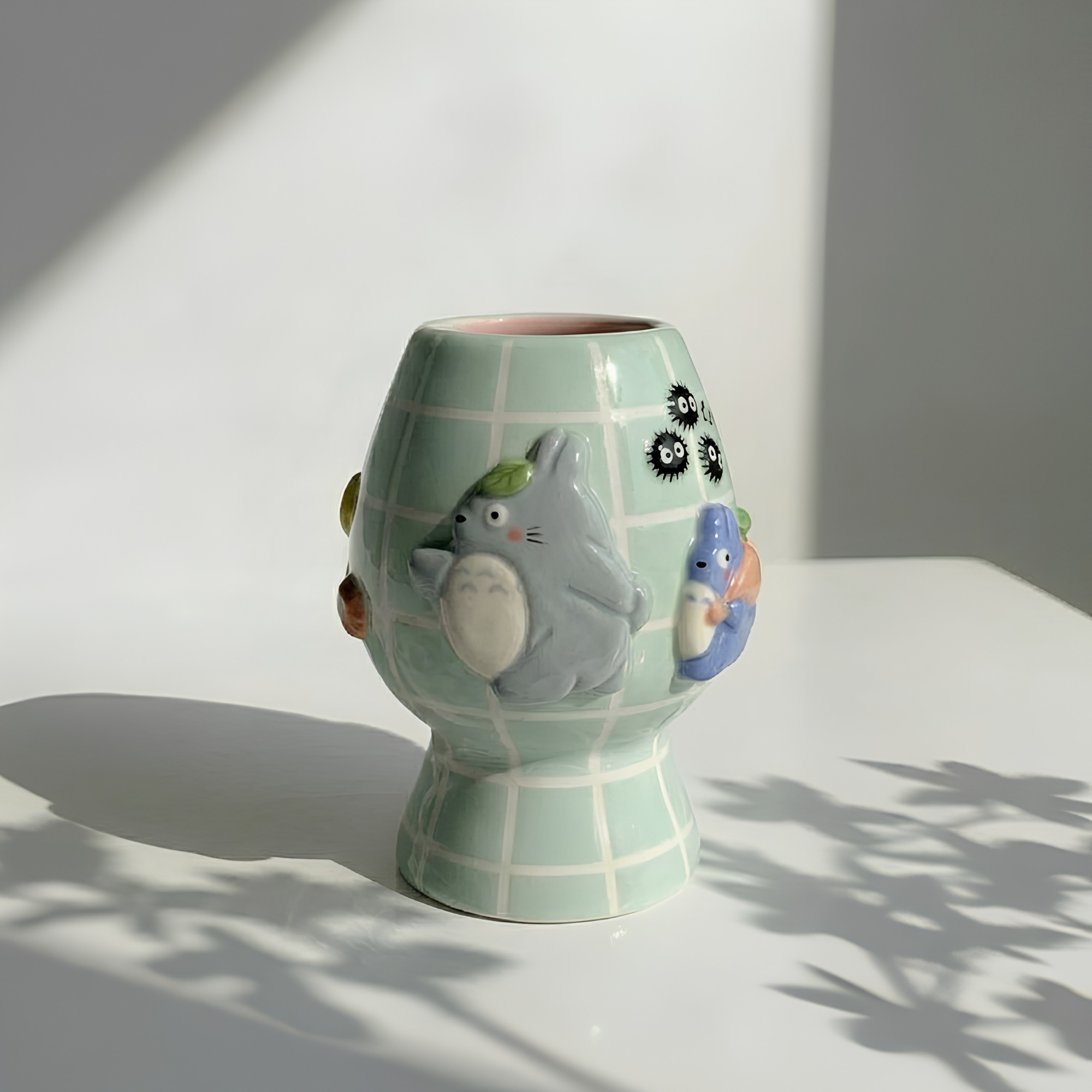 Grid  Mint Green Forest Spirit Matcha Bowl, Handmade Ceramic Matcha Set, Chawan with Whisk Holder, Cute Tea Ceremony Gift | LA06