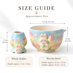 Bunny Tulip Matcha Bowl Set, Spouted Chawan & Whisk Holder, Handmade Ceramic Tea Set, Kawaii Gift for Bunny & Matcha Lovers