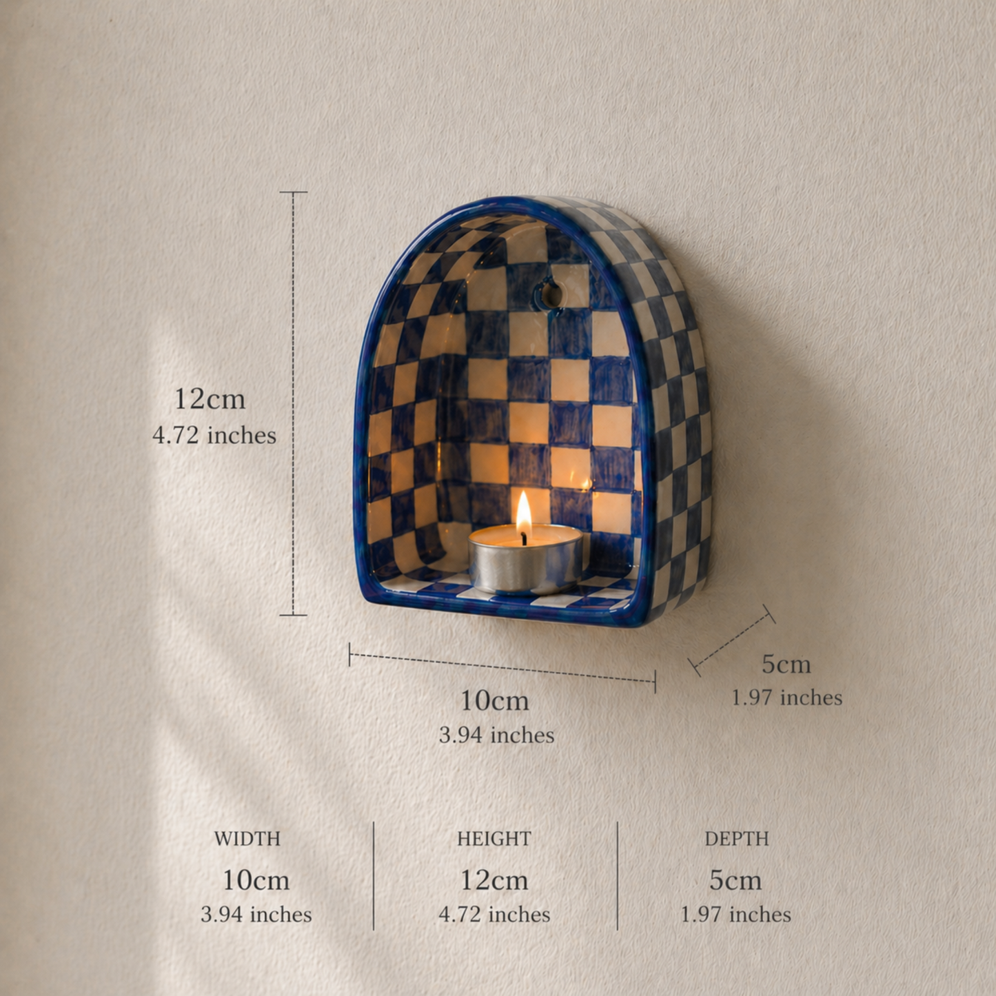 Ceramic Checkerboard Arch Wall Tealight Holder - NN08