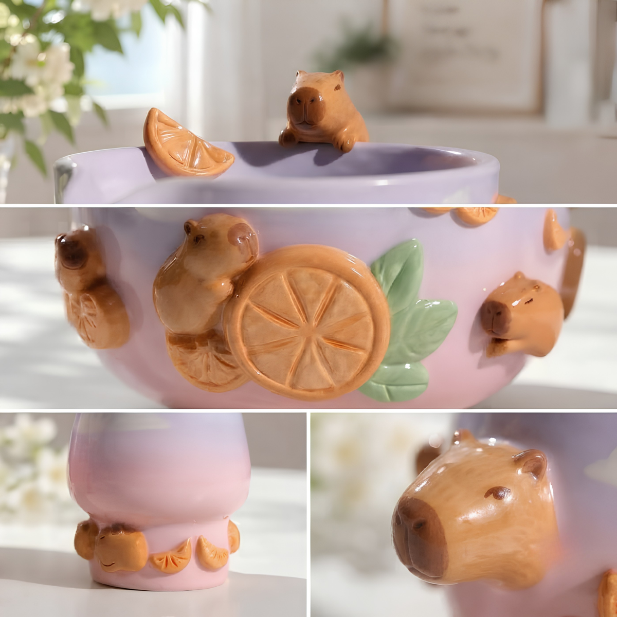 Capybara Orange Ombre Matcha Bowl Set, Handmade Ceramic Chawan with Whisk Holder, Cute Matcha Gift for Tea Lover | LA045