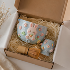 Grid  Mint Blue Bunny Matcha Bowl | Handmade Ceramic Chawan | LA028