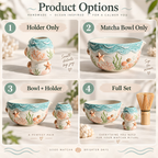 Ocean Reef Matcha Bowl Set - Spouted Chawan and Whisk Holder, Handmade Ceramic Tea Set, Coastal Gift for Matcha Lovers