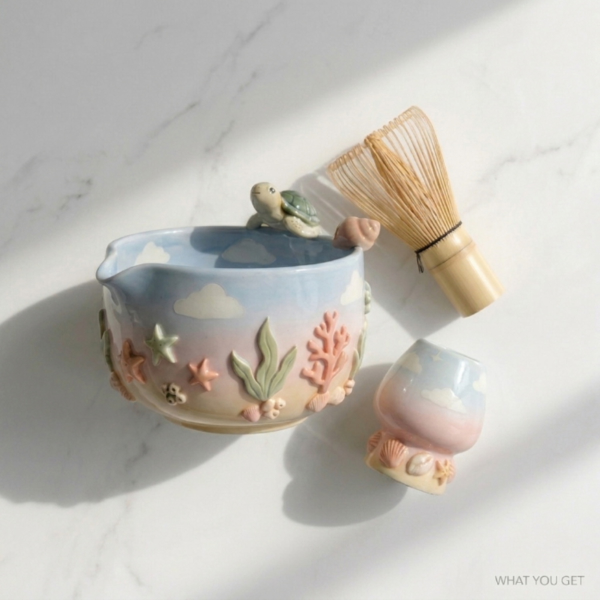 Ombre Sea Turtle Matcha Bowl | Handmade Ceramic Chawan | LA029