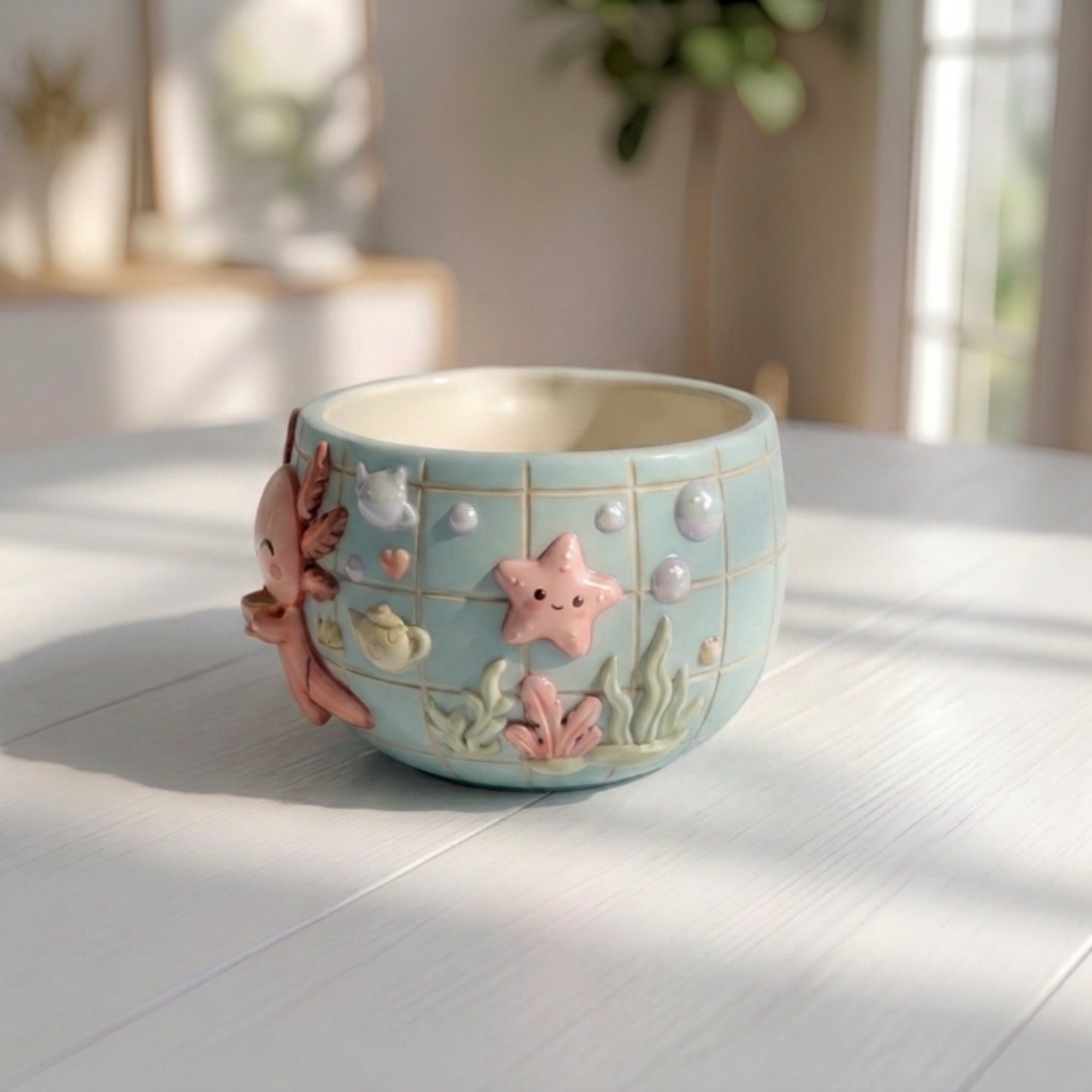 Grid Axolotl Matcha Bowl Set | Handmade Matcha Bowl Set | LA040