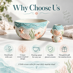 Ocean Reef Matcha Bowl Set - Spouted Chawan and Whisk Holder, Handmade Ceramic Tea Set, Coastal Gift for Matcha Lovers