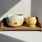 Handmade Cute Pudding & Cafe Ceramic Matcha Bowl Set | Kawaii Spouted Chawan & Whisk Holder • HX50