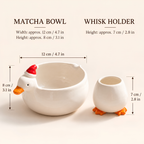 Goose Matcha Bowl Set, Handmade Ceramic Chawan with Spout & Whisk Holder, Cute Duck Tea Set