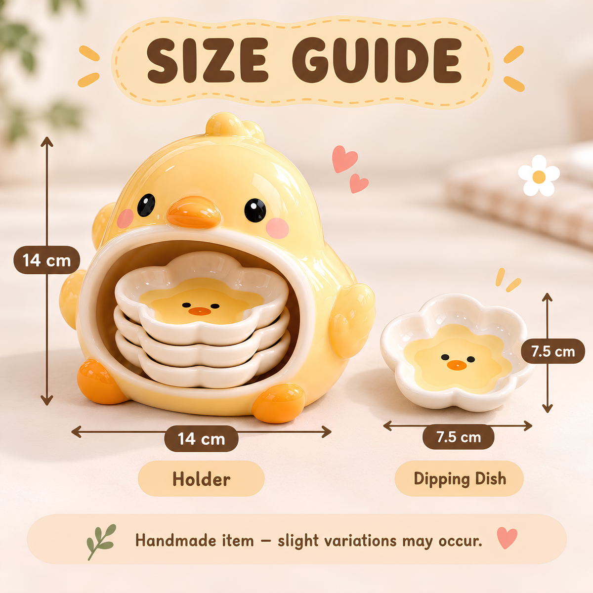 Chick Ceramic Dipping Dish Set - Flower Shaped Sauce Plates & Holder, Handmade Tableware.