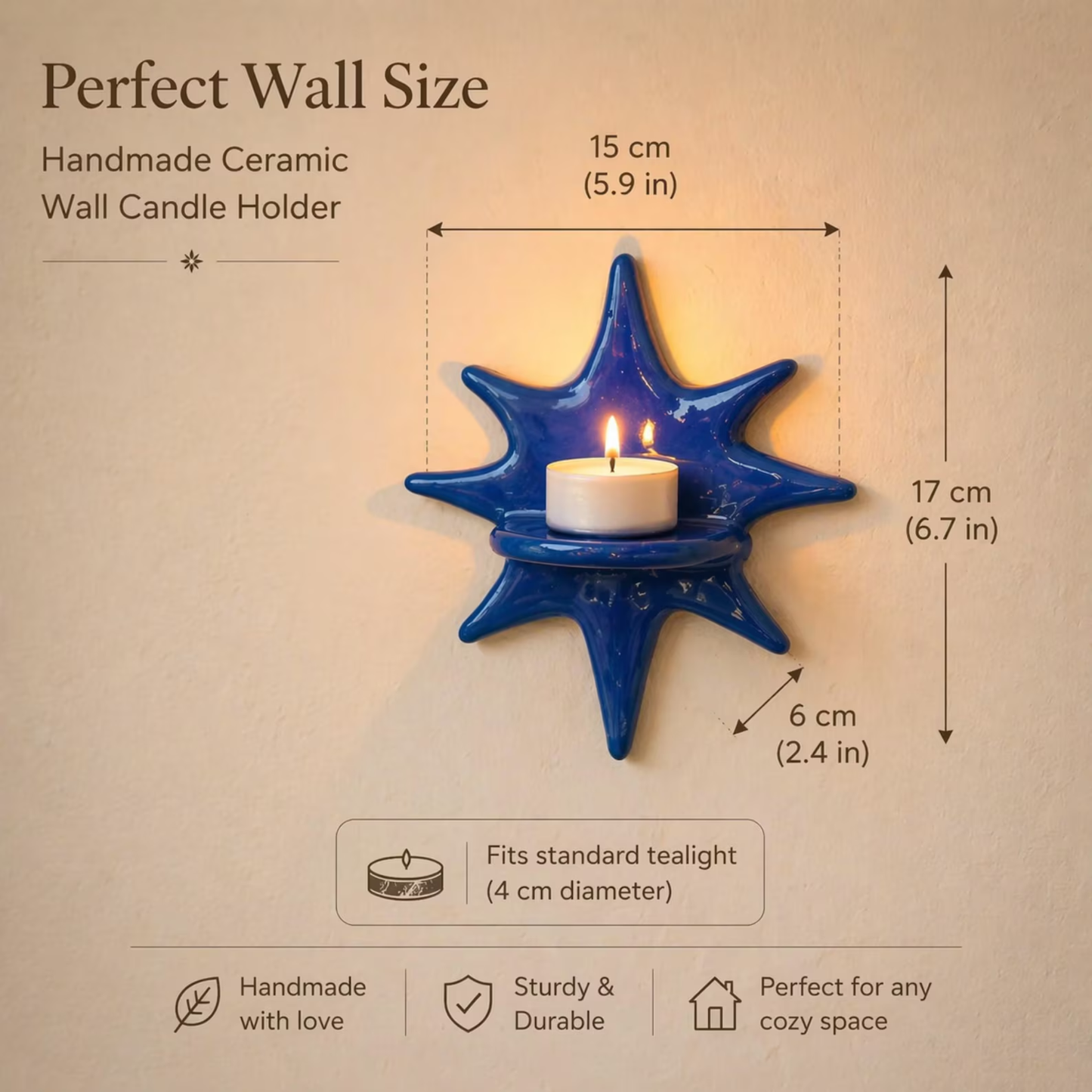 Handmade Ceramic Sunburst Wall Tealight Candle Holder - NN02