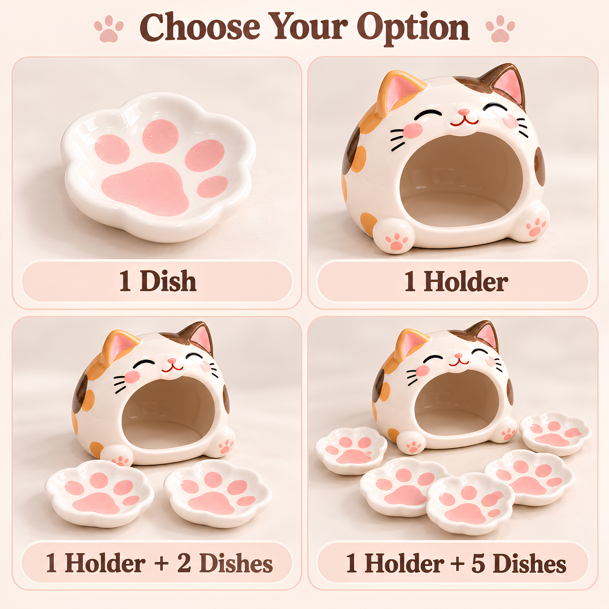 Cat Paw Ceramic Dipping Dish Set - Paw Shaped Sauce Plates & Cat Holder, Handmade Tableware.