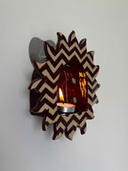 Handcrafted Red and White Checkerboard Sun Ceramic Wall Candle Sconce • HX36