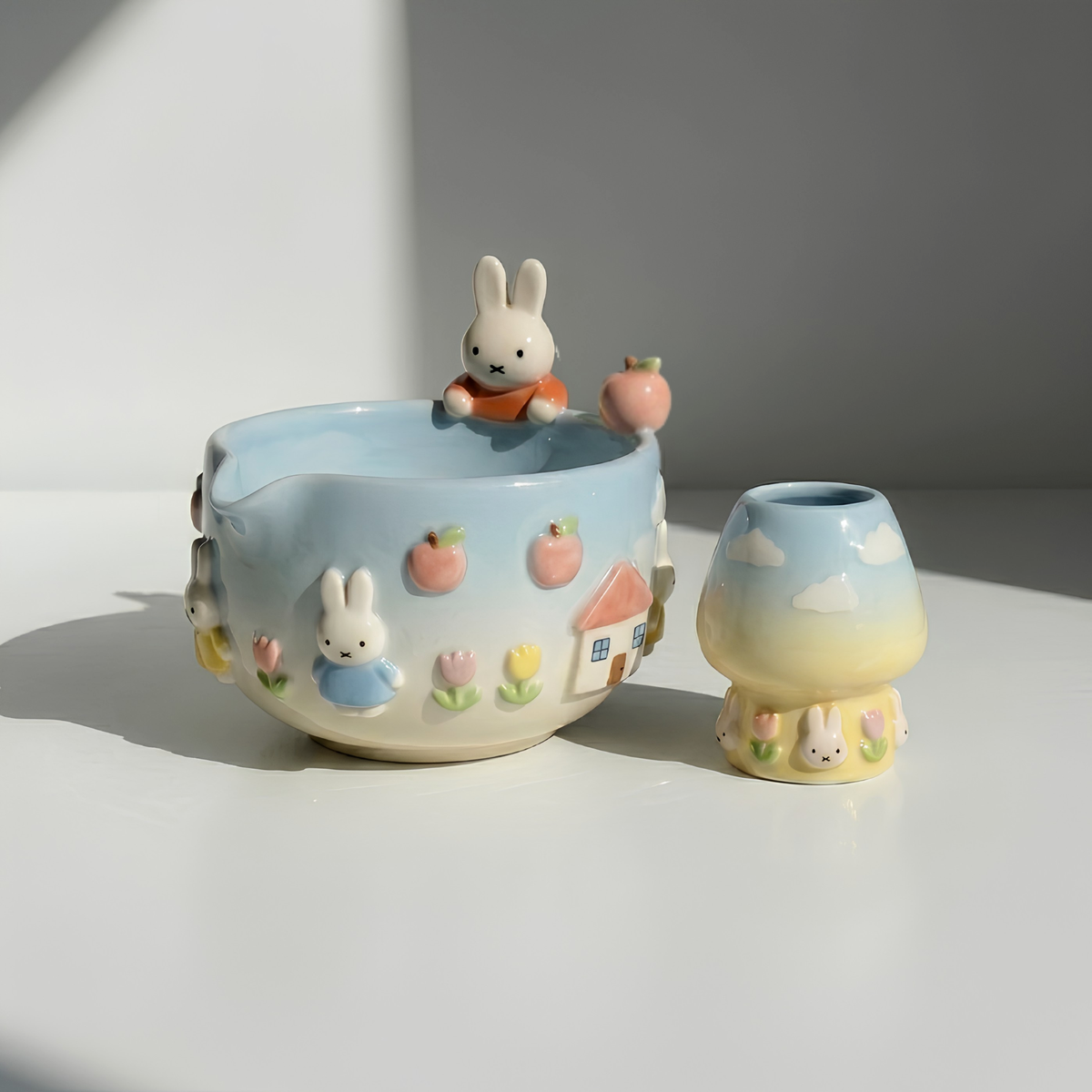 Ombre Cute Bunny Matcha Bowl | Handmade Ceramic Chawan | LA025