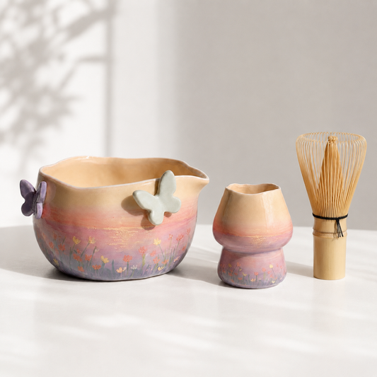 Sunset Butterfly Ceramic Matcha Set - NN006