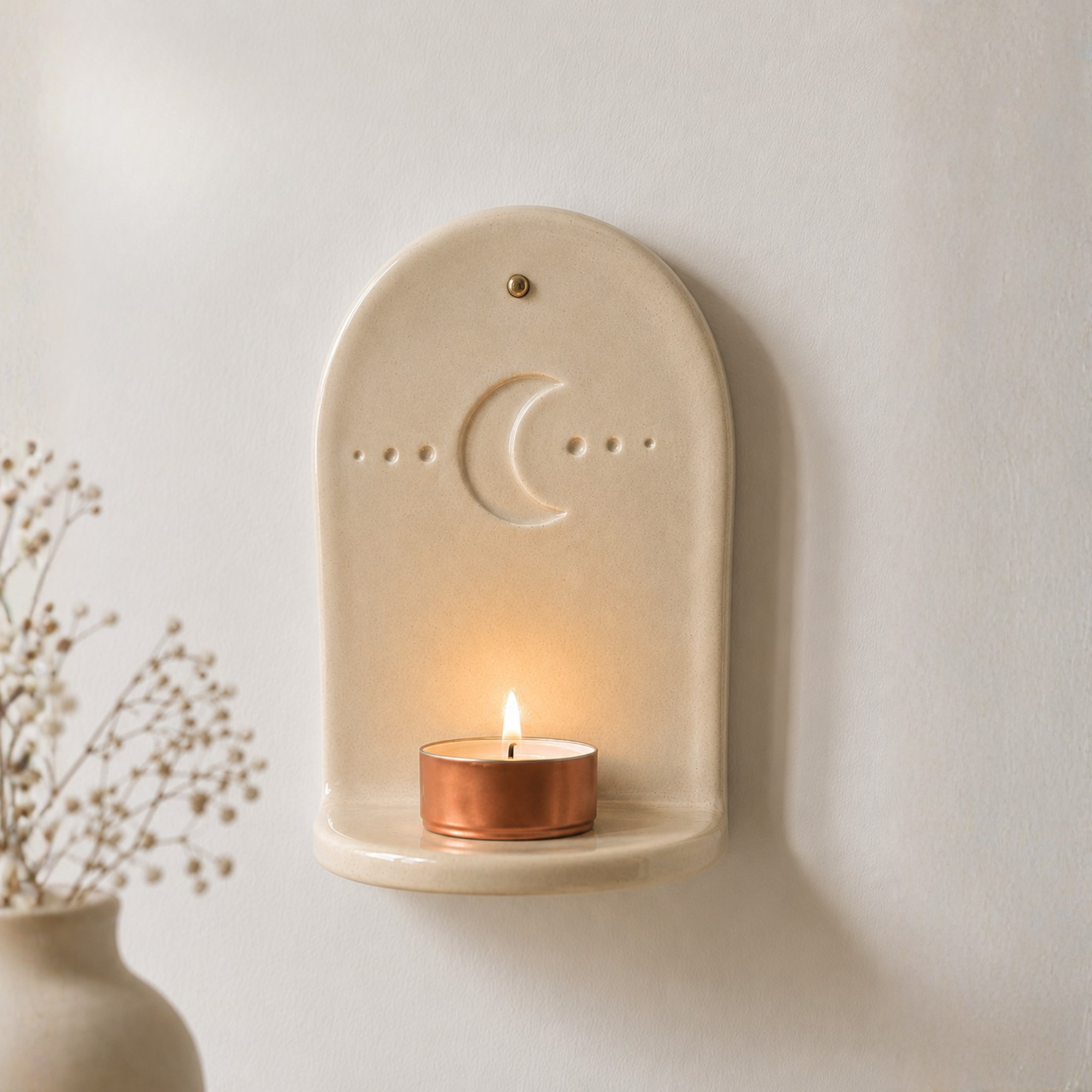 Handmade Ceramic Moon Wall Tealight Holder