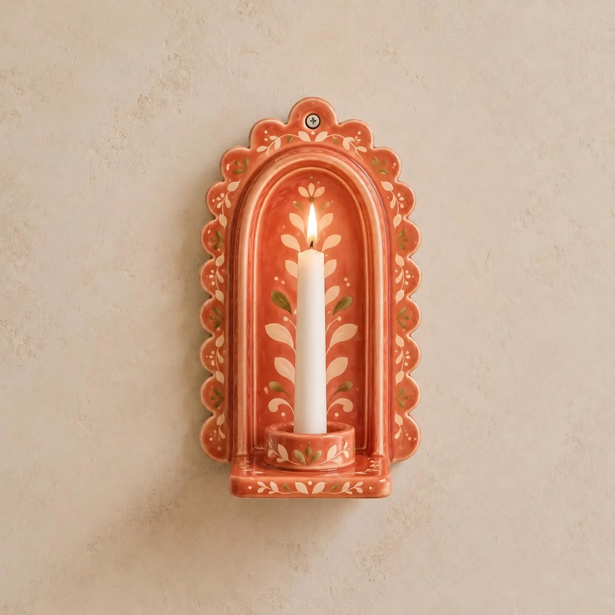 Ceramic Wall Candle Holder, Terracotta Floral Wall Sconce | LA117