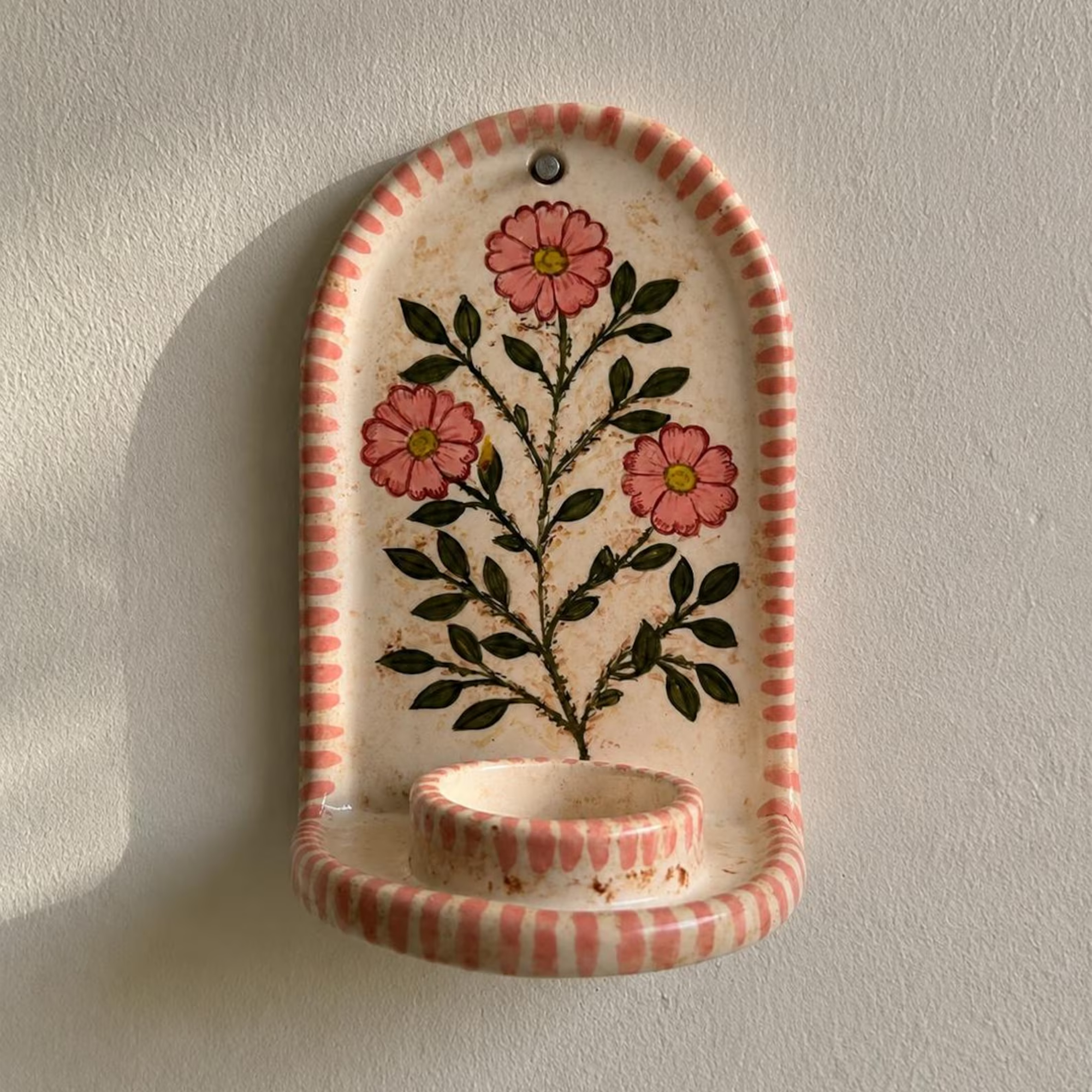 Handmade Ceramic Wall Candle Holder, Floral Taper Candle Sconce, Cottagecore Wall Decor, Unique Housewarming Gift Set | Ceramic Wall Candle Holder | LA119