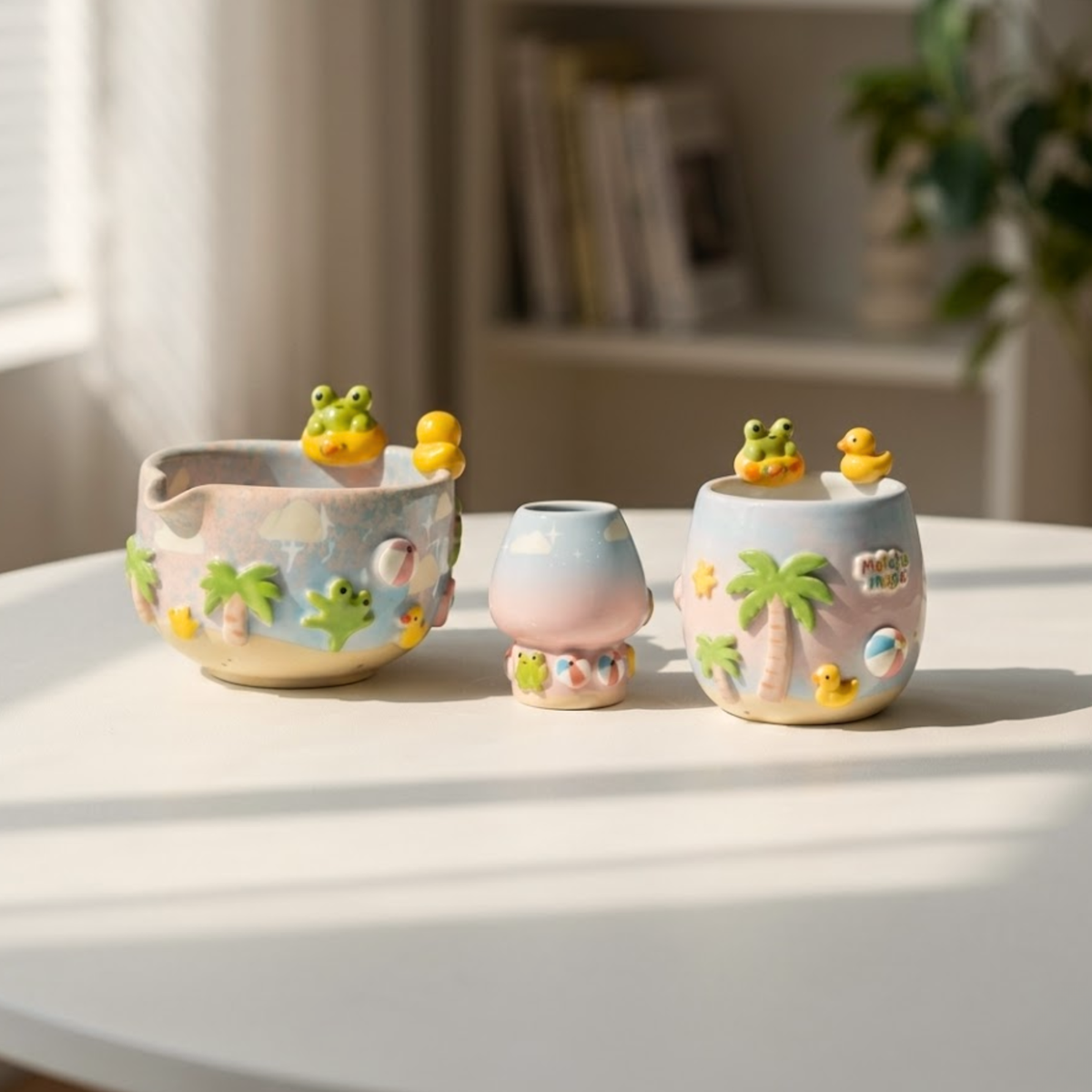 Handmade Frog Matcha Bowl Set, Cute Duck Ceramic Matcha Tea Set, Ombre Matcha Bowl with Whisk Holder, Kawaii Tea Gift | LA2