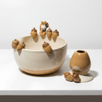 Autumn Forest Squirrel & Acorn 3D Handcrafted Ceramic Matcha Bowl and Whisk Holder Set • HX17