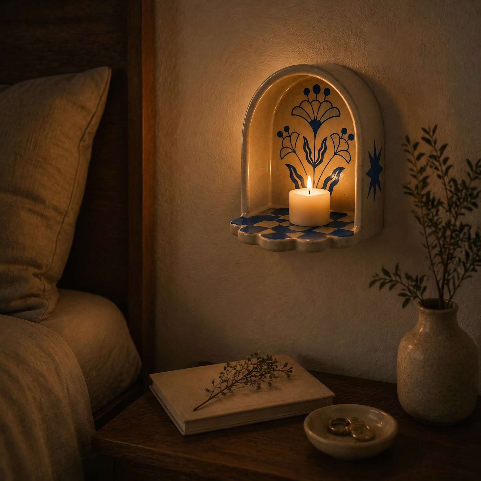 Handmade Ceramic Wall Niche Candle Holder, Unique Housewarming Gift | LA143
