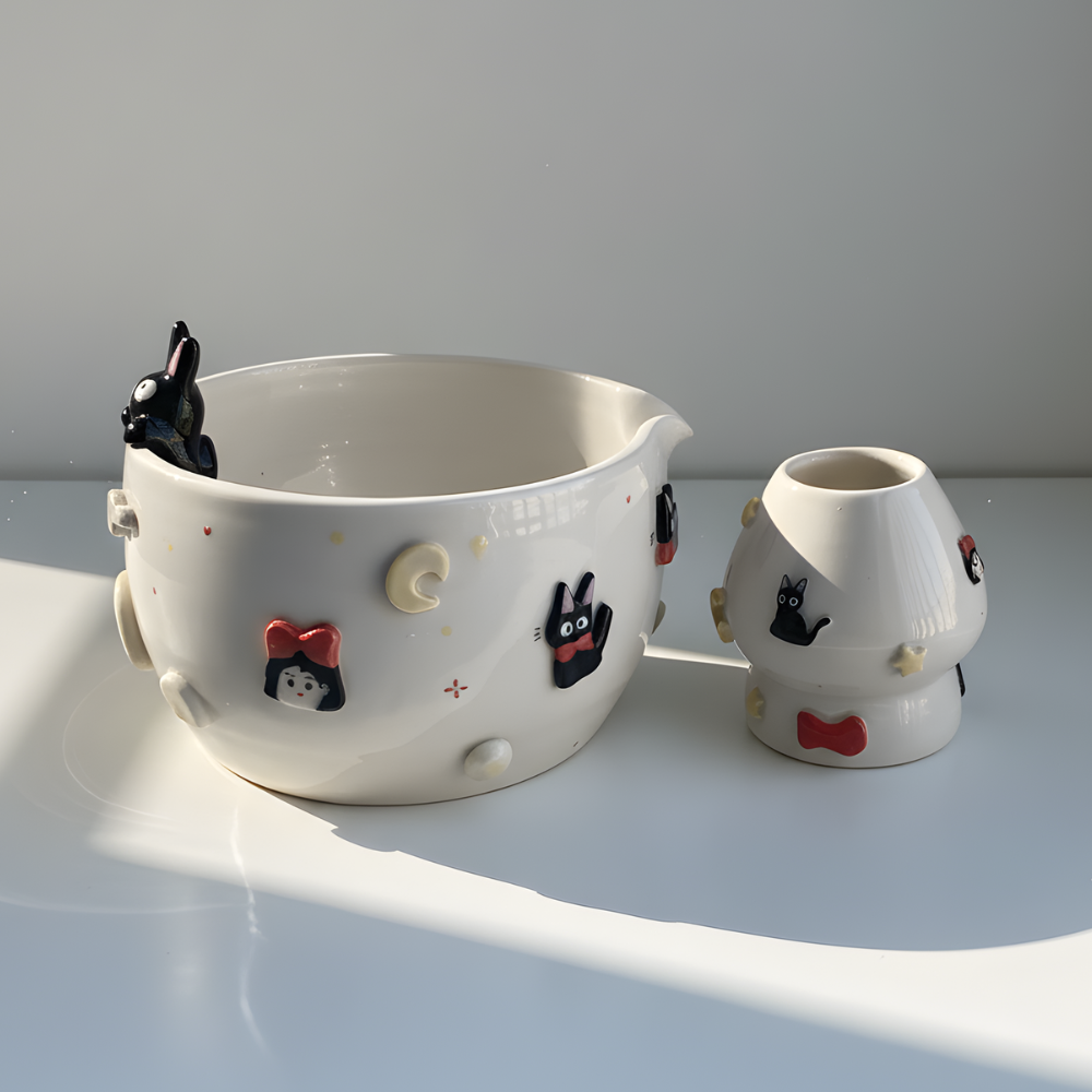 Handcrafted 3D Black Cat Ceramic Matcha Bowl, Whimsical Cozy Black Cat Tea Cup • HX16