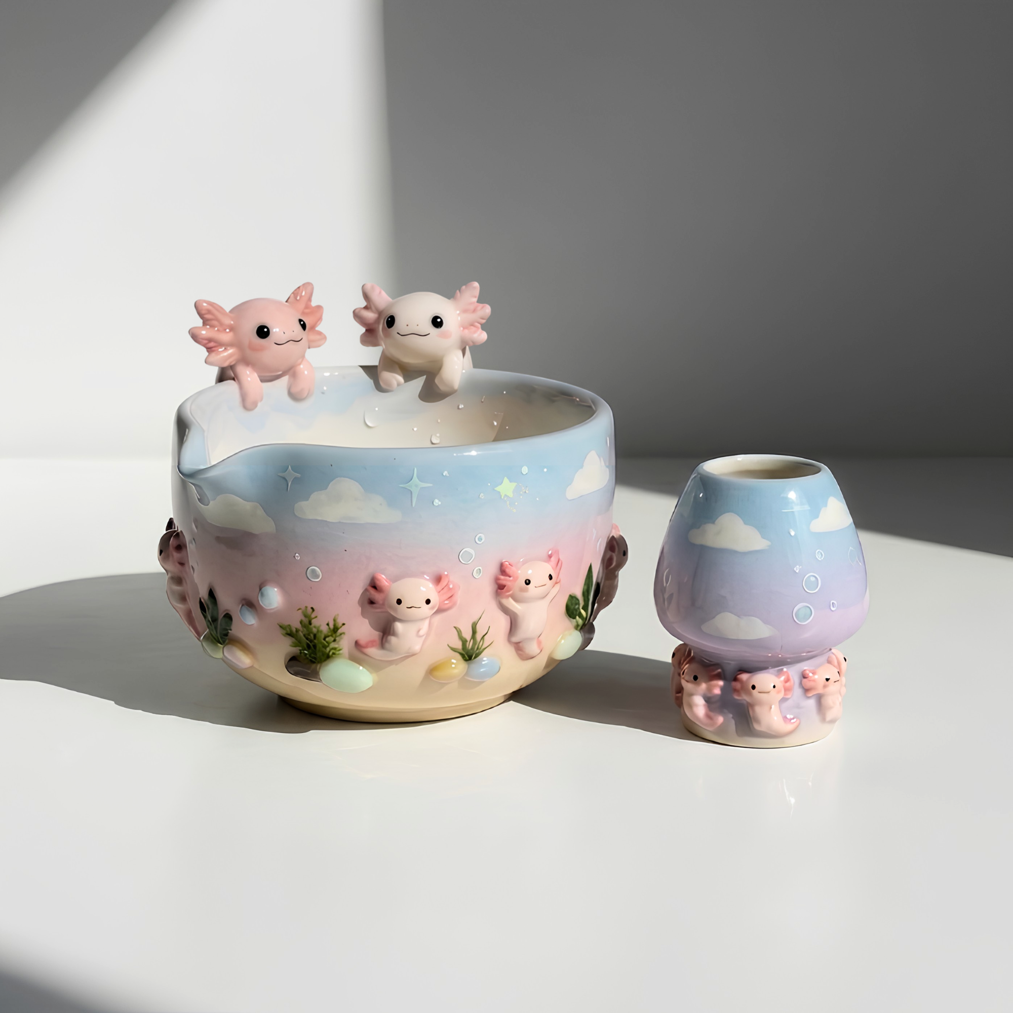 Ombre Axolotl Matcha Bowl | Handmade Ceramic Matcha Set | LA042