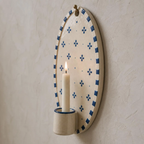 Blue Floral Wall Candle Holder, Handmade Ceramic Wall Sconce, Mediterranean Decor, Cottagecore Wall Decor, Housewarming Gift | LA124