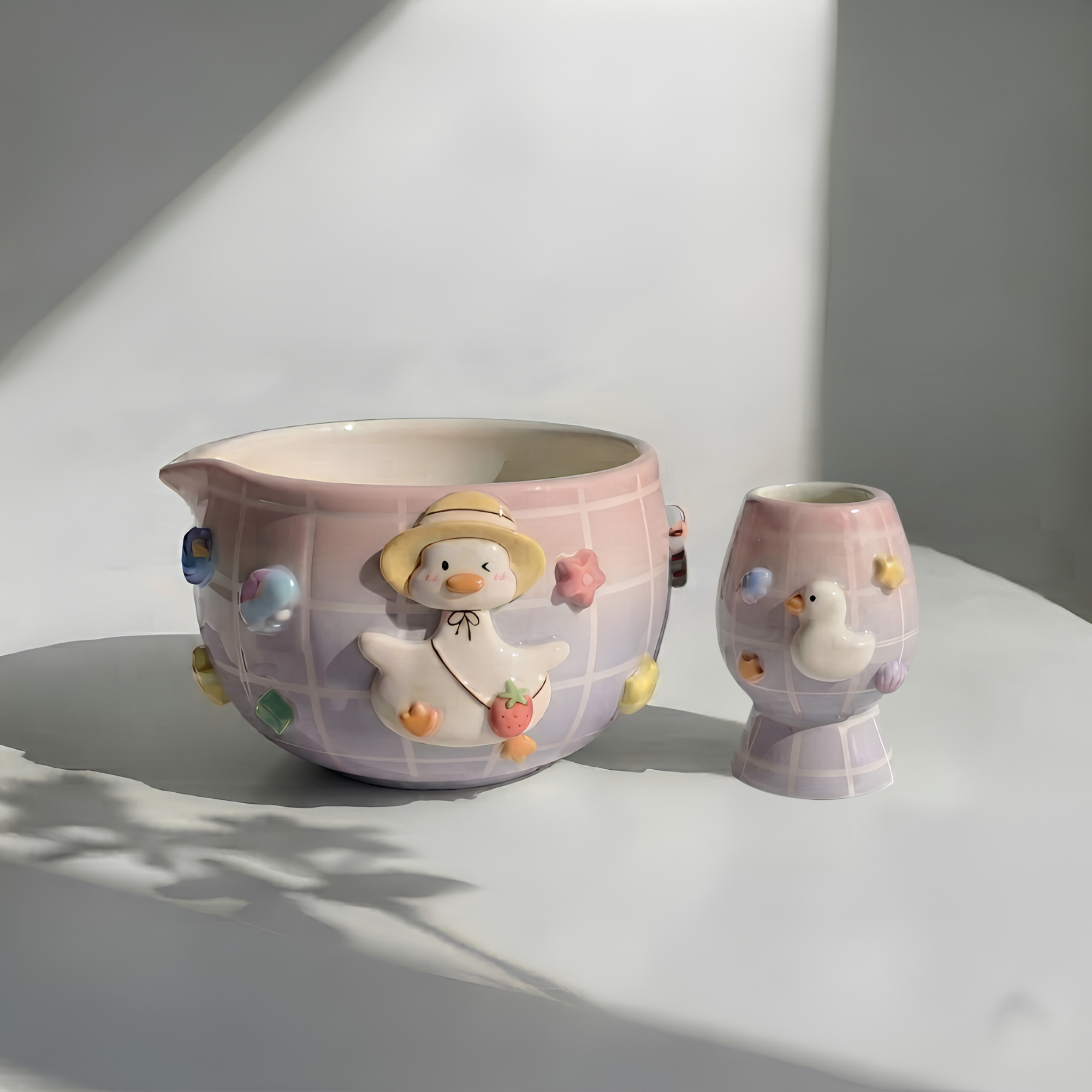 Grid Goose Silly Matcha Bowl Set, Handmade Magic Ceramic Chawan, Whimsical Tea Bowl, Fantasy Matcha Gift | Handmade Ceramic Chawan | LA031