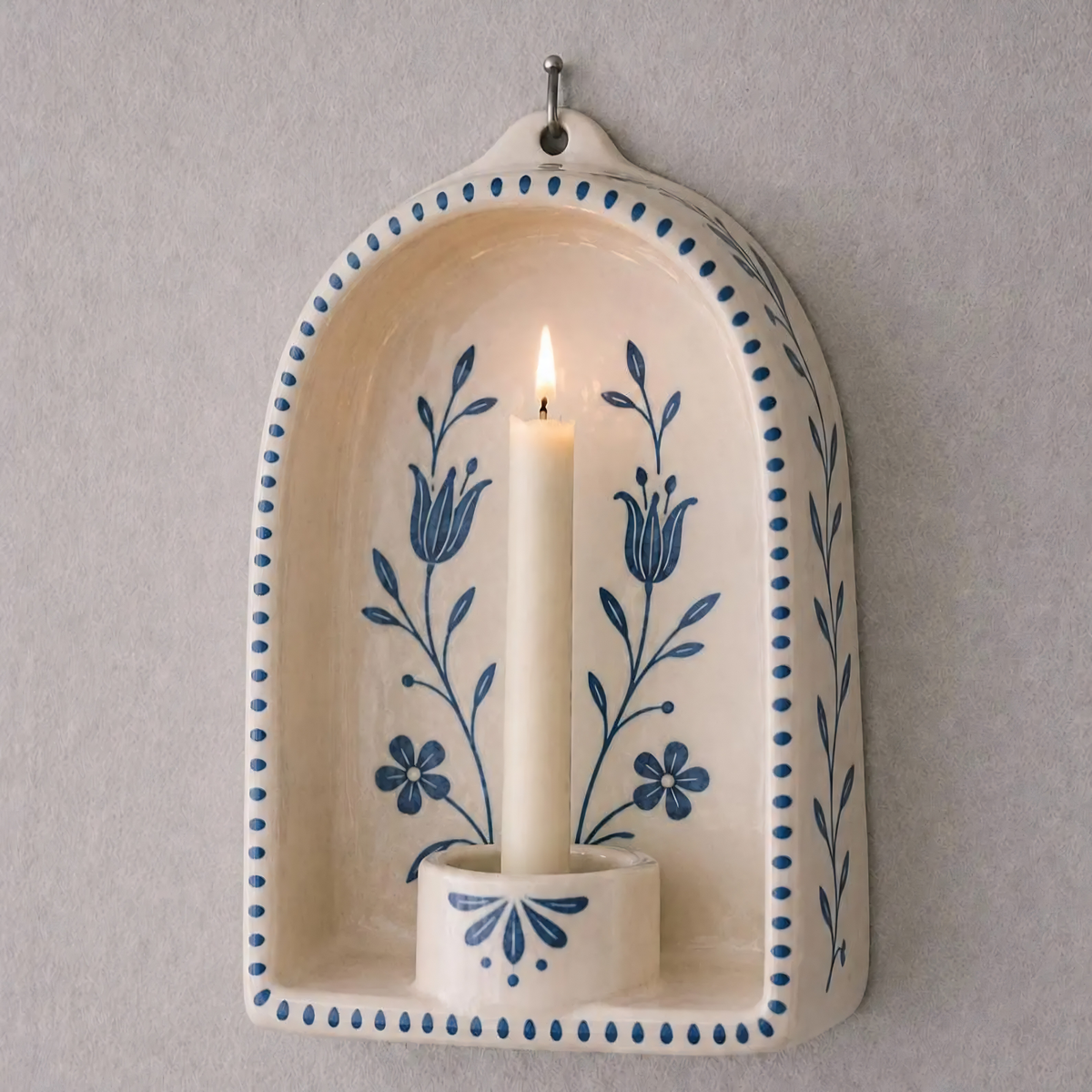 Wall Candle Holder, Handmade Ceramic Wall Sconce, Floral Taper Candle Holder, Unique Gift | LA132