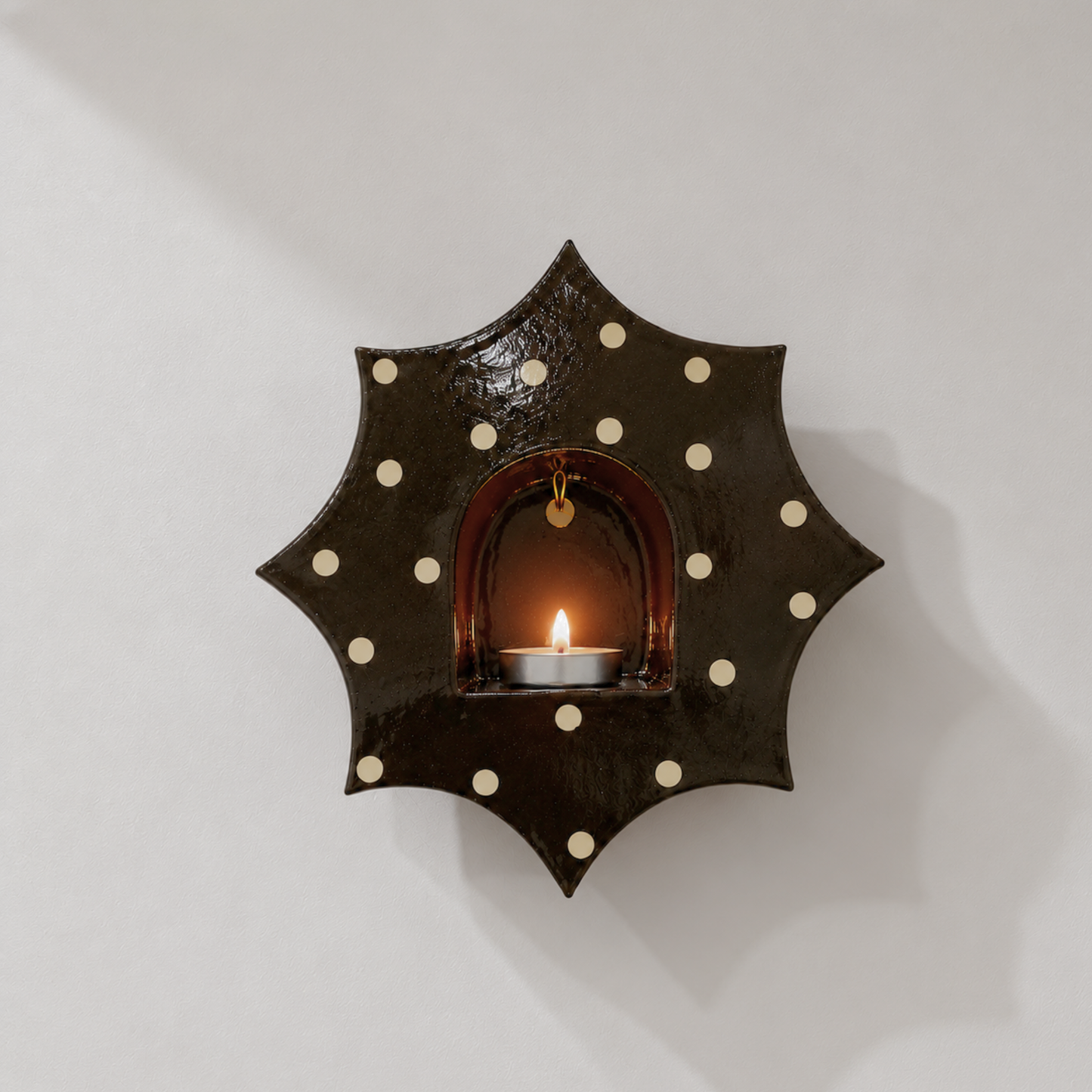 Handmade Ceramic Polka Dot Sunburst Wall Tealight Holder - NN03