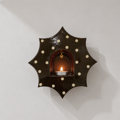Handmade Ceramic Polka Dot Sunburst Wall Tealight Holder - NN03