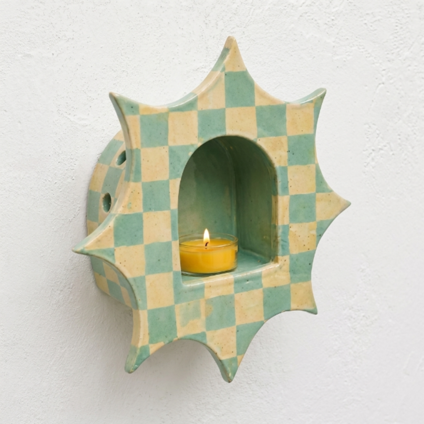 Ceramic Checkerboard Wall Candle Holder - NN05