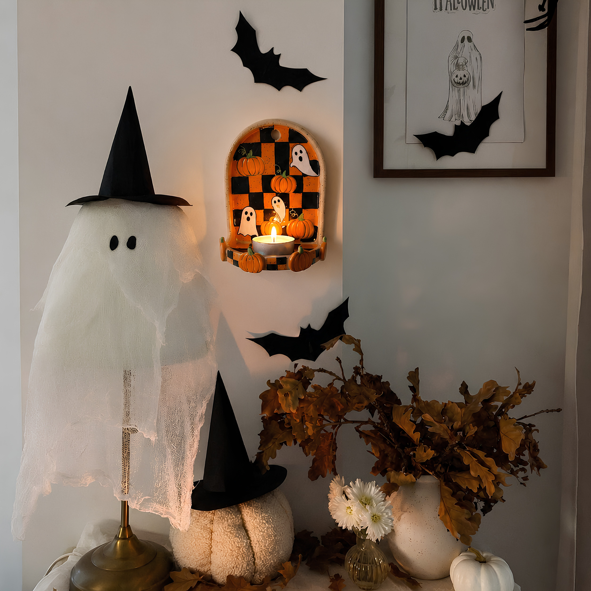 Halloween Candle Holder, Cottagecore Decor, Rustic Wall Decor | LA142