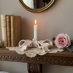Handcrafted Ribbon Bow Ceramic Candle Holder, Pink Nude Coquette Taper Candlestick Stand • HX38