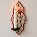 Thorny Rose Ceramic Wall Candle Holder, Hand Painted Floral Taper Candle Sconce - NN