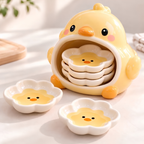Chick Ceramic Dipping Dish Set - Flower Shaped Sauce Plates & Holder, Handmade Tableware.