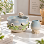Sheep Matcha Bowl Set, Handmade Ceramic Matcha Set, Cute Chawan with Whisk Holder, Cottagecore Matcha Gift for Tea Lover | LA046