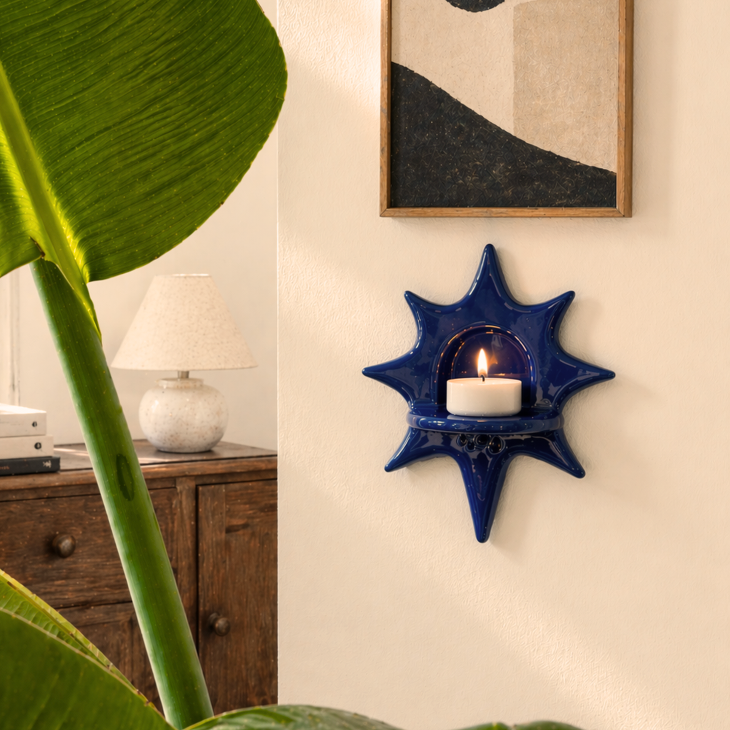 Handmade Ceramic Sunburst Wall Tealight Candle Holder - NN02