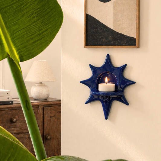 Handmade Ceramic Sunburst Wall Tealight Candle Holder - NN02