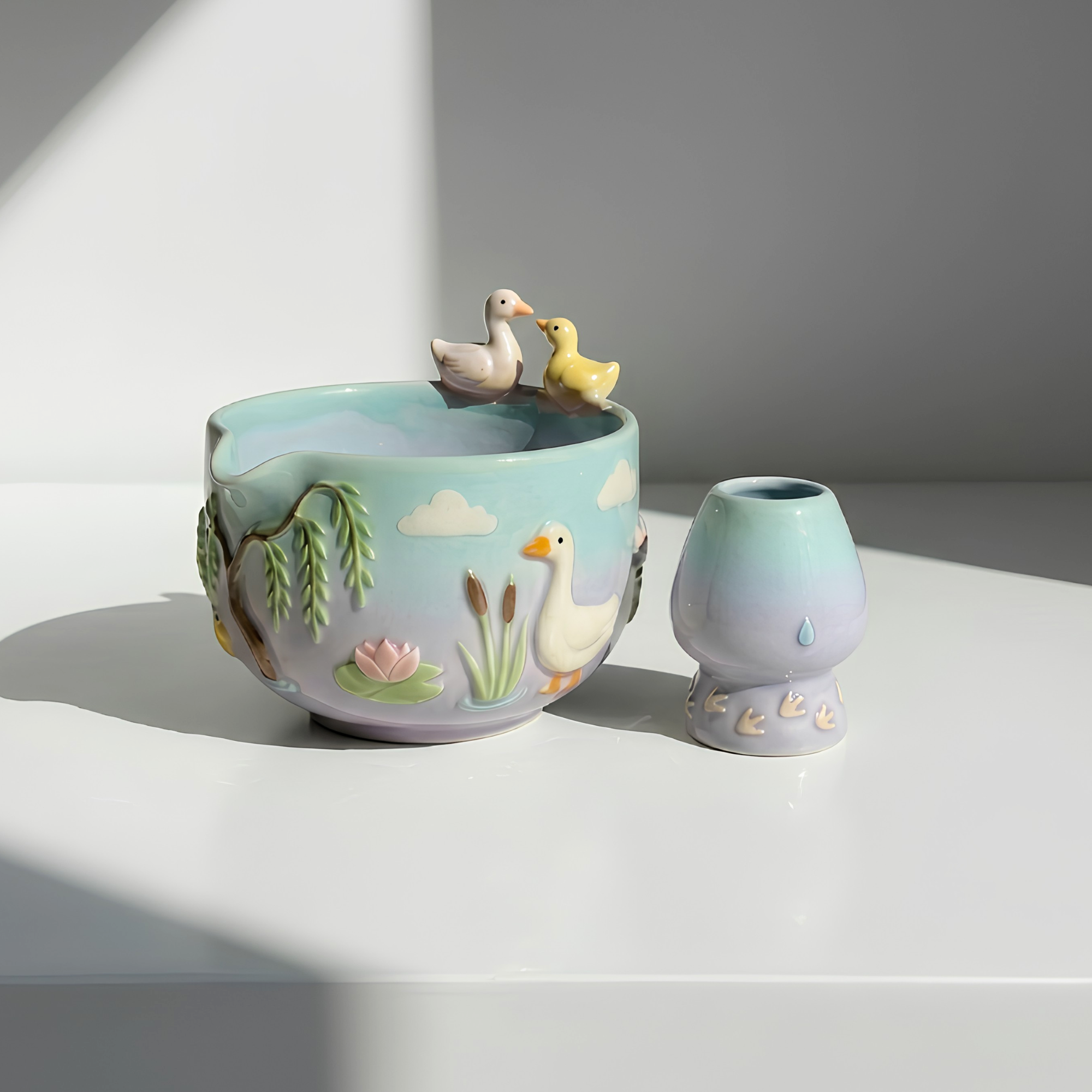 Ombré Goose Silly Matcha Bowl | Handmade Ceramic Chawan | LA020