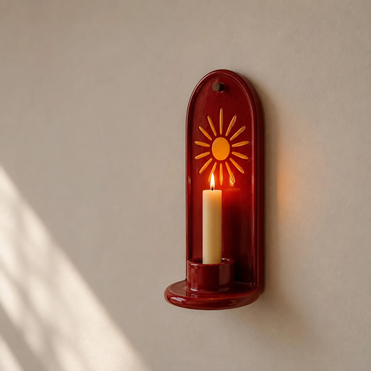 Sun Wall Candle Holder, Handmade Ceramic Wall Sconce, Taper Candle Holder, Boho Wall Decor, Rustic Home Decor, Housewarming Gift | LA135